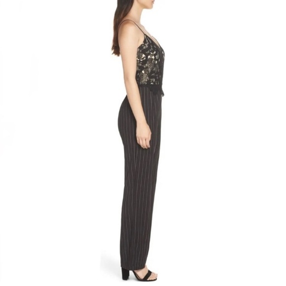 NWT HEARTLOOM x REVOLVE Mona Lace Pinstripe Wide Leg Jumpsuit, Size Large - Picture 5 of 8